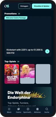 orionsbet.io in der mobilen Version